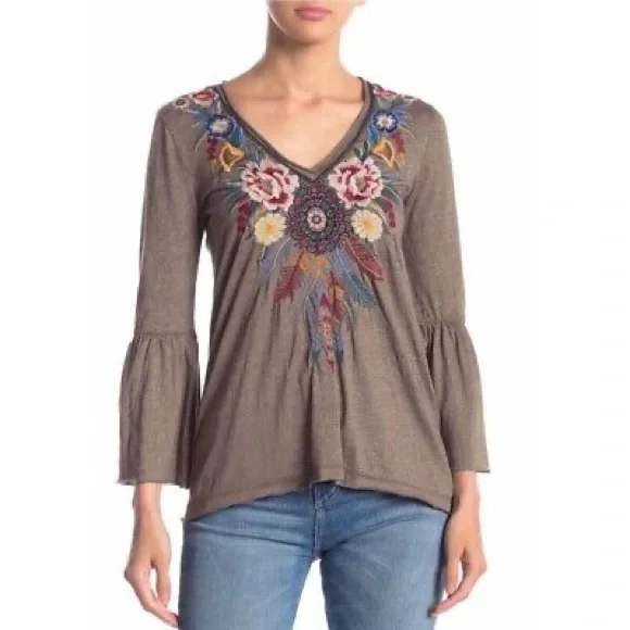 Johnny Was Darielle Embroidered Flare Sleeve Blouse Country Top Boho Bohemian XS - Picture 1 of 11